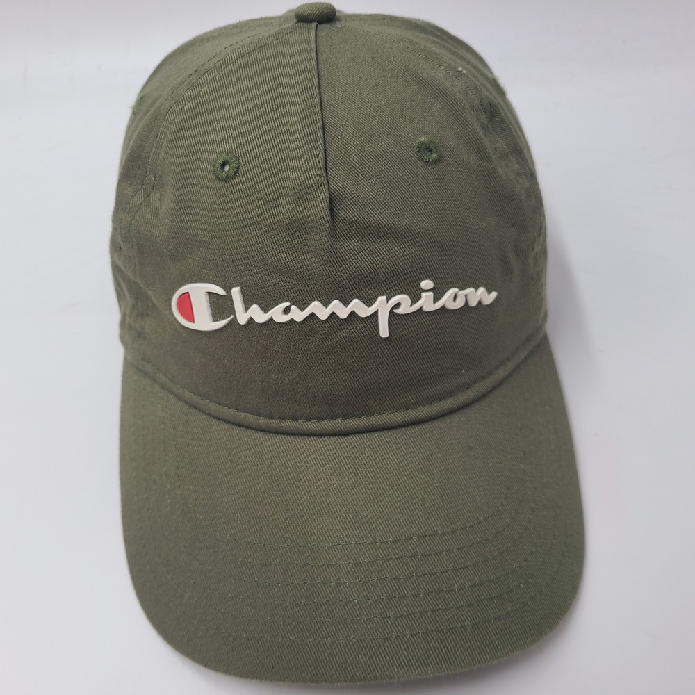 Champion Hat Strapback (Fits Small) Green White Script Logo Casual Brand Cotton